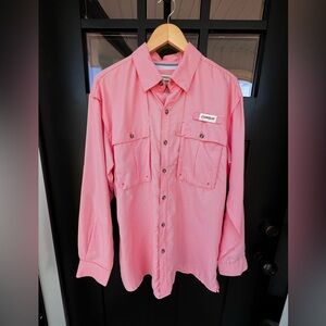 Magellan Outdoors Mens Orange White Gingham Checkered Angler Fit Fish Shirt